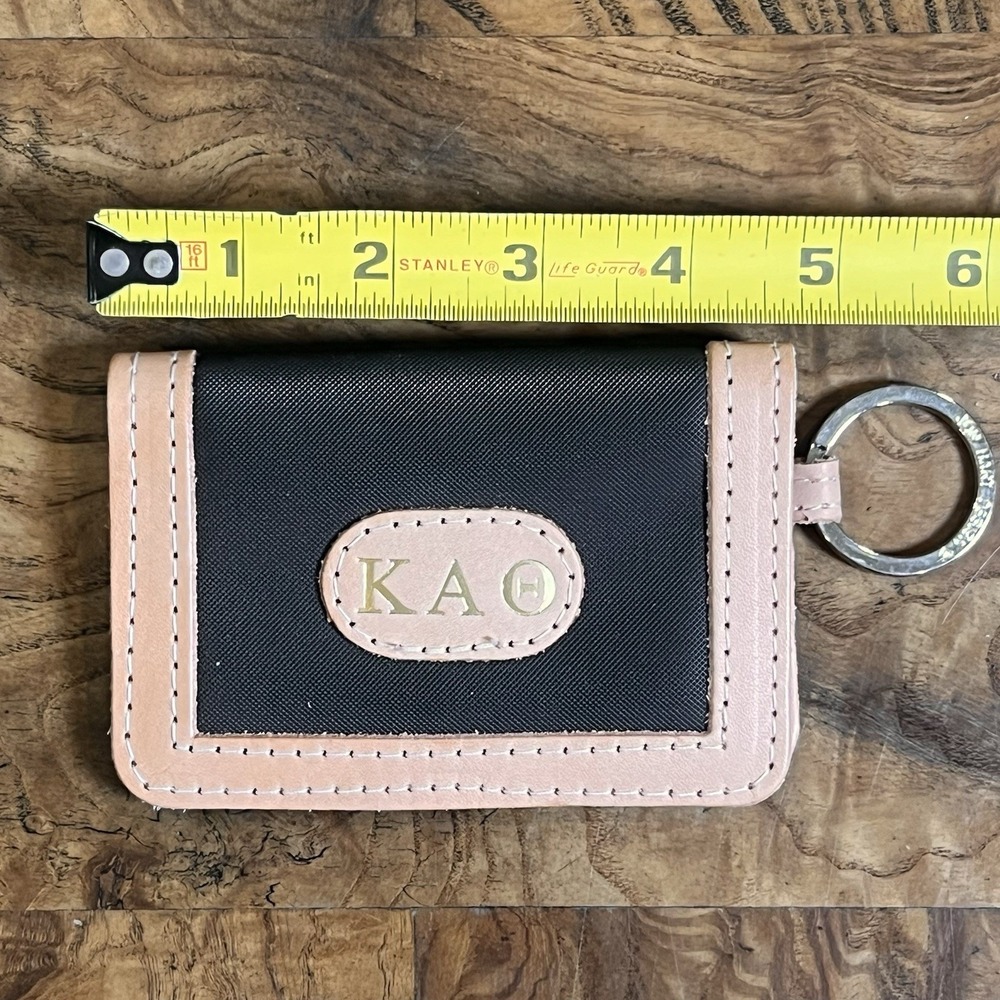 Jon Hart ID Wallet Women OS Black Excellent KAΘ Sorority Monogram Leather Trim - Picture 6 of 8